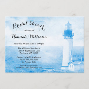 Invitation Fête de la mariée bleue rustique de phare