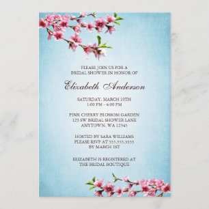 Invitation Fête de la mariée bleue vintage de fleurs de