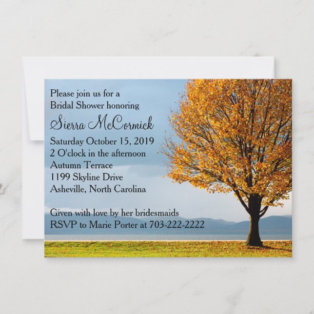 Invitation Fête de la mariée d'arbre d'érable d'automne de (Devant)