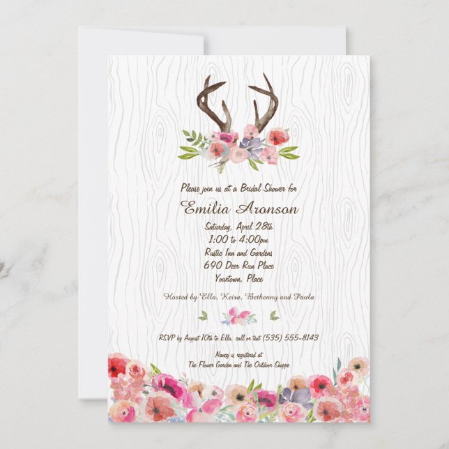 Invitation Fête de la mariée de Bois de Faux de fleurs (Devant)