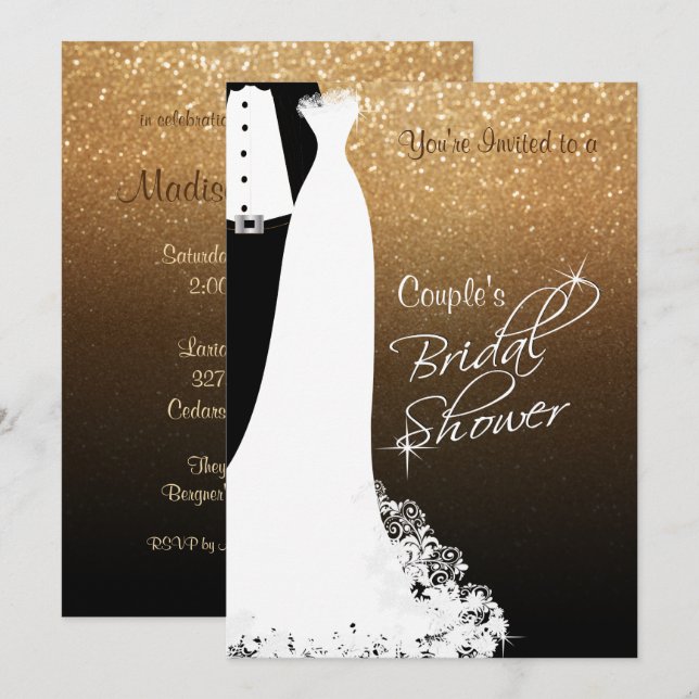 Invitation Fête de la mariée de couples dans le noir et les (Devant / Derrière)