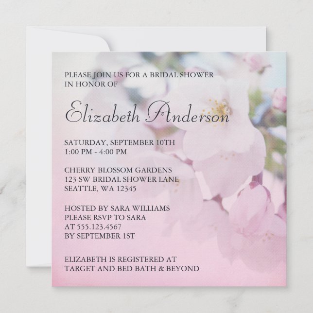 Invitation Fête de la mariée de fleurs de cerisier (Devant)