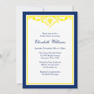 Invitation Fête de la mariée de Flourish de bleu marine et de