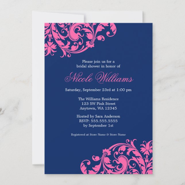 Invitation Fête de la mariée de Flourish de remous de bleu (Devant)