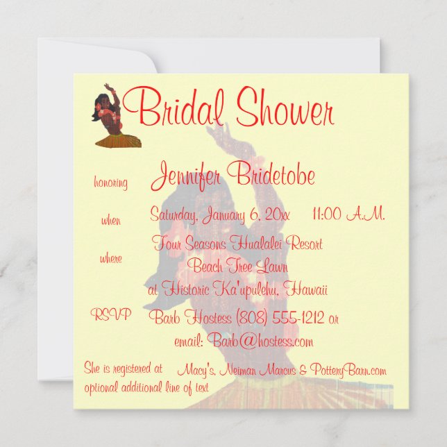 Invitation Fête de la mariée de Luau de danse polynésienne (Devant)