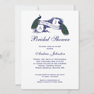 Invitation Fête de la mariée de paon de bleu marine