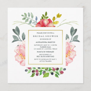 Invitation Fête de la mariée de pivoines d'aquarelle