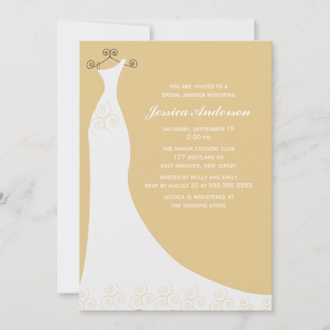 Invitation Fête de la mariée de robe de mariage de Champagne (Devant)