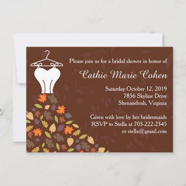 Invitation Fête de la mariée de robe de mariage de feuille (Devant)