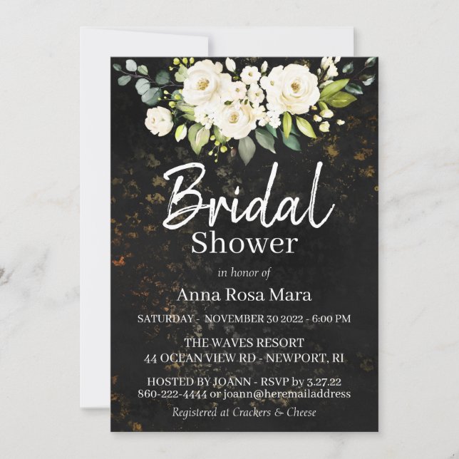 Invitation Fête de la mariée de rose blanc d'aquarelle de *~* (Devant)