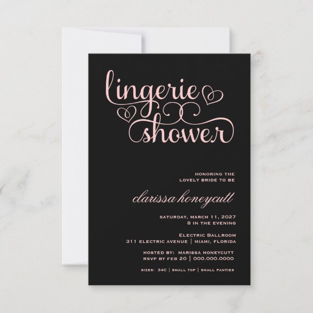 Invitation Fête de la mariée de rose de lux de 311 pêches (Devant)