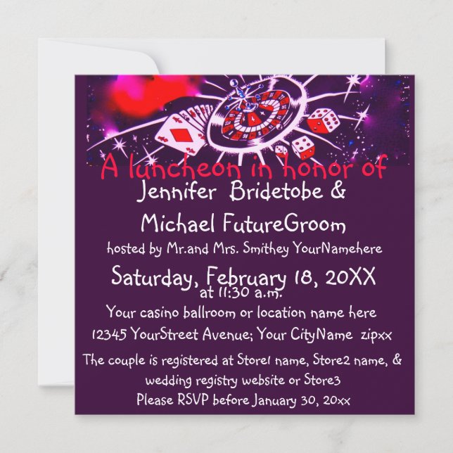 Invitation Fête de la mariée de thème de casino de Las Vegas (Devant)