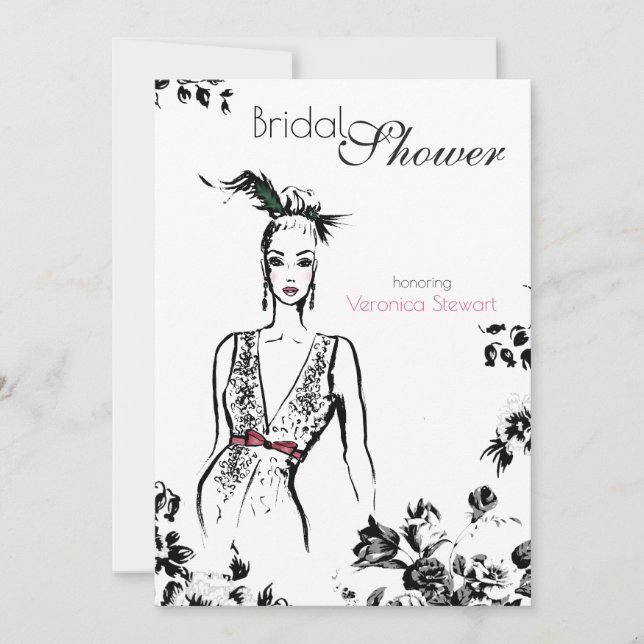 Invitation Fête de la mariée d'illustration de mode (Devant)