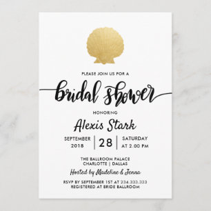 Invitation Fête de la mariée d'océan de feuille d'or de Faux