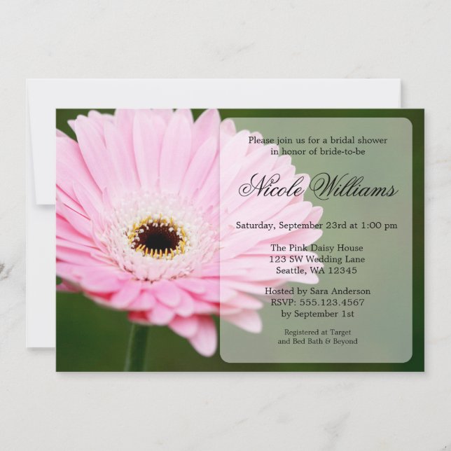 Invitation Fête de la mariée doucement rose et verte de (Devant)