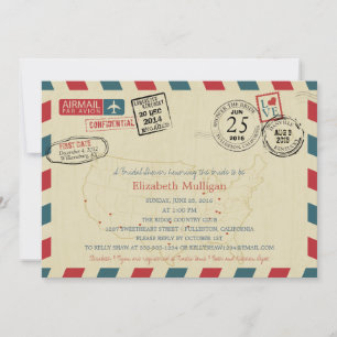 Invitation Fête de la mariée du par avion   de voyageur du