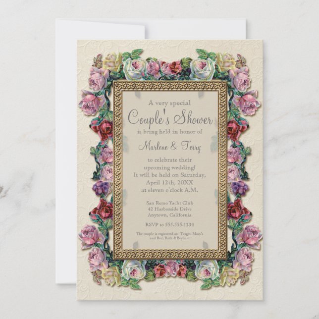 Invitation Fête de la mariée élégante formelle florale de (Devant)