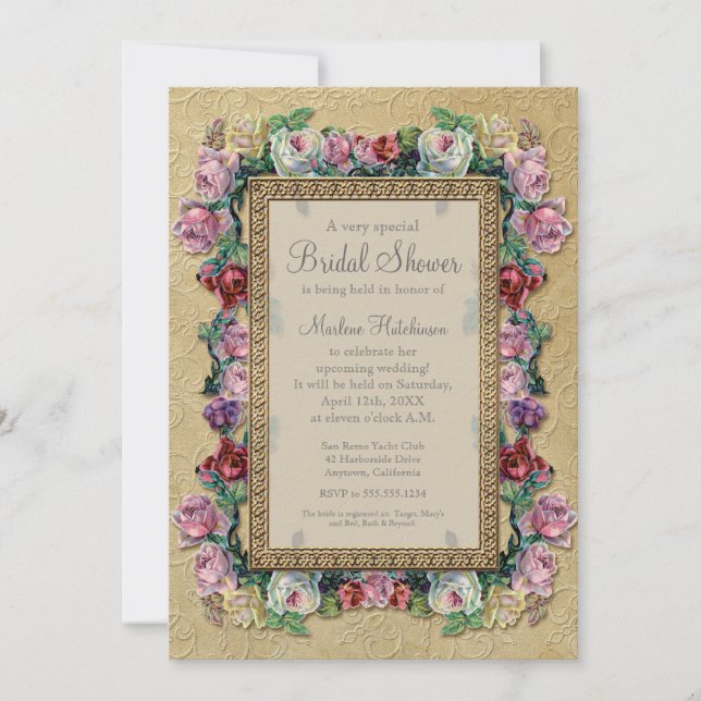 Invitation Fête de la mariée élégante formelle florale de (Devant)