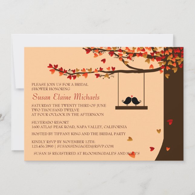 Invitation Fête de la mariée en baisse de chêne de coeurs (Devant)