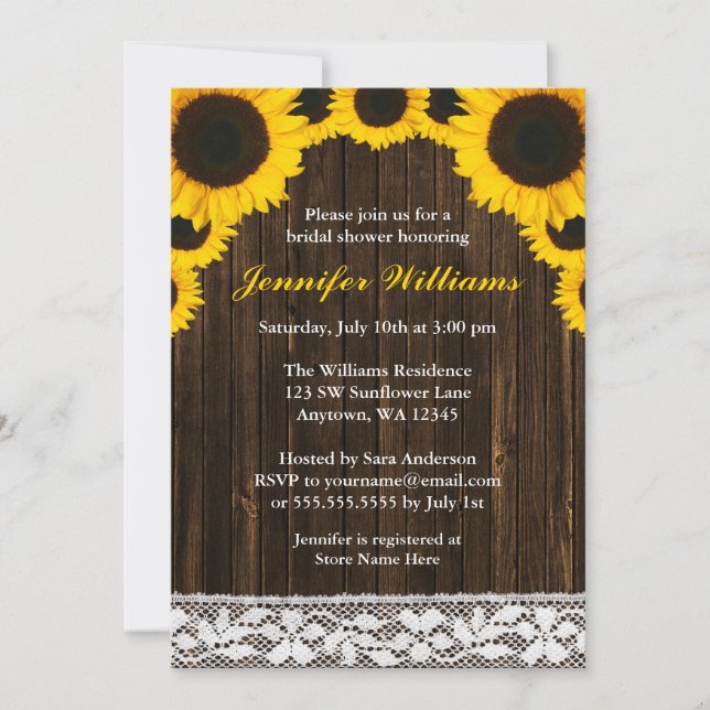 Invitation Fête de la mariée en bois de dentelle de grange de (Devant)