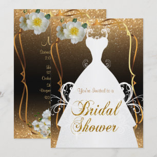 Invitation Fête de la mariée en parties scintillantes d'or et