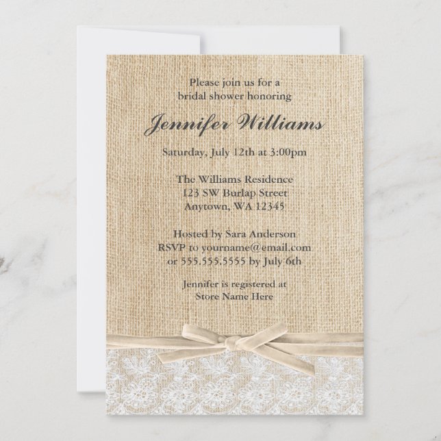 Invitation Fête de la mariée ene ivoire de ruban de dentelle (Devant)