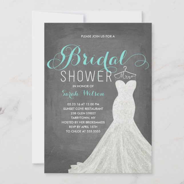 Invitation Fête de la mariée exagérée de Teal | de tableau de (Devant)