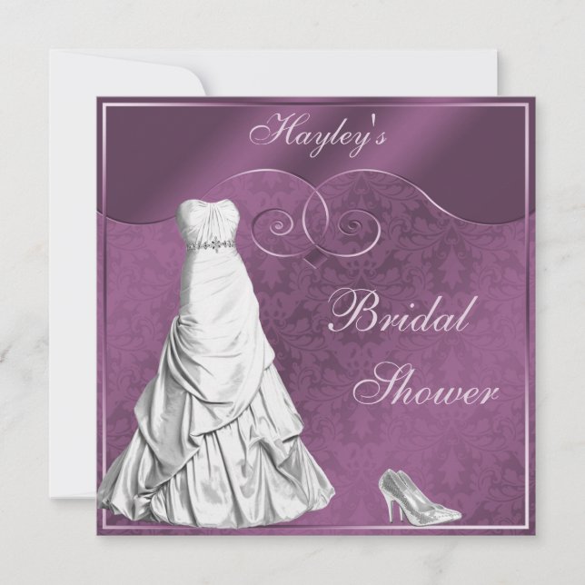 Invitation Fête de la mariée fascinante de pourpre de robe de (Devant)