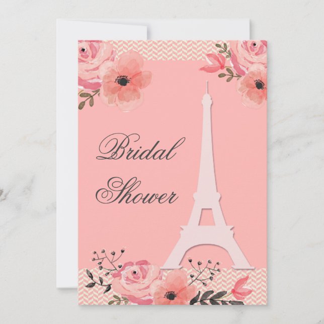 Invitation Fête de la mariée florale chic de Tour Eiffel de (Devant)