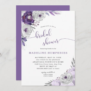 Invitation Fête de la mariée florale d'aquarelle argentée