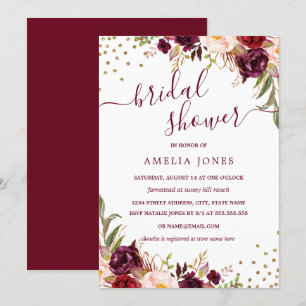 Invitation Fête de la mariée florale de confettis d'or de