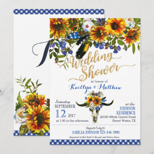 Invitation Fête de la mariée florale de crâne de vache à Boho