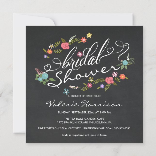 Invitation Fête de la mariée florale de fantaisie de tableau (Devant)