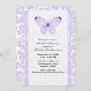 Invitation Fête de la mariée florale de papillon pourpre de