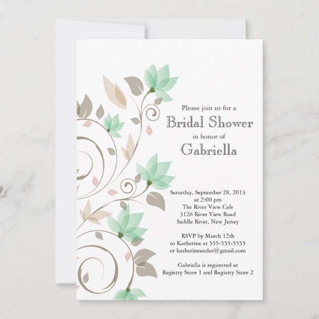Invitation Fête de la mariée florale verte en bon état assez (Devant)