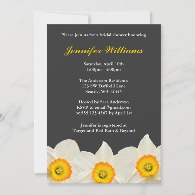 Invitation Fête de la mariée jaune et grise de fleur de (Devant)