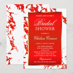 Invitation Fête de la mariée - marbre rouge lumineux, blanc