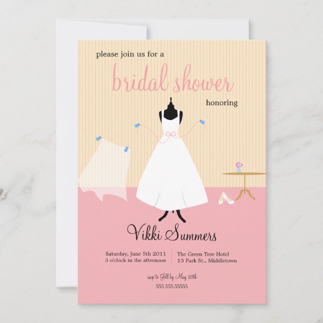 Invitation Fête de la mariée mignonne d'oiseaux (Devant)