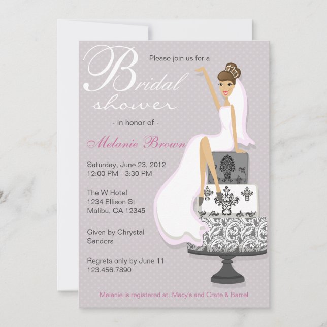 Invitation Fête de la mariée moderne rose chic de (Devant)