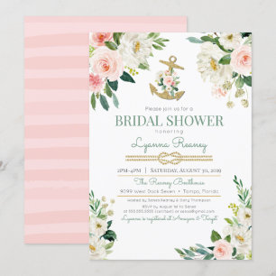 Invitation Fête de la mariée nautique de roses floraux