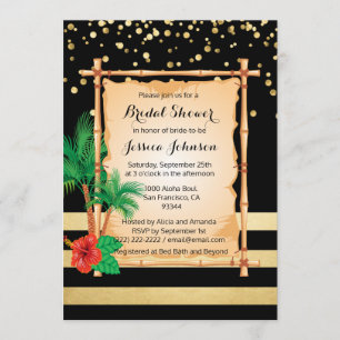 Invitation Fête de la mariée noire d'or de Luau de plage