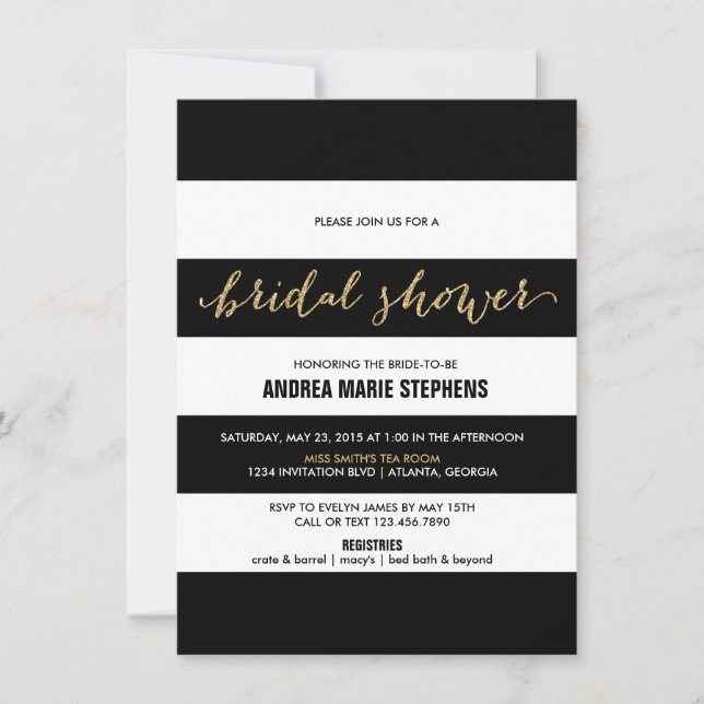 Invitation Fête de la mariée noire et blanche de parties (Devant)