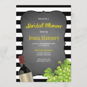 Invitation Fête de la mariée noire et blanche de raisins de