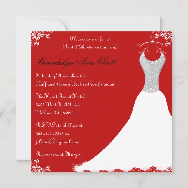 Invitation Fête de la mariée noire et rouge de robe de (Devant)