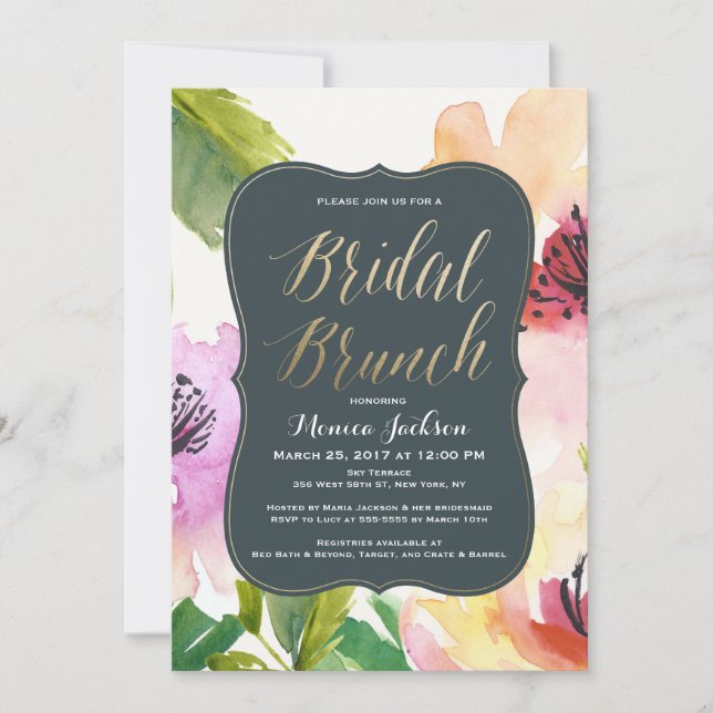 Invitation Fête de la mariée nuptiale du brunch | de fleurs (Devant)