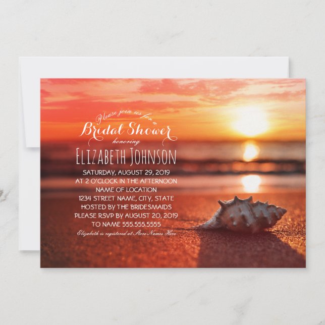 Invitation Fête de la mariée orientée de plage de coucher du (Devant)