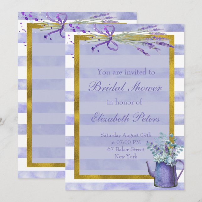 Invitation Fête de la mariée pourpre de fleur de lavande de (Devant / Derrière)