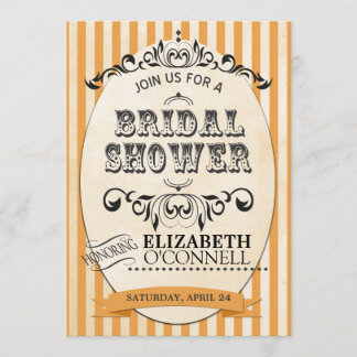 Invitation Fête de la mariée rayée vintage Invitation-orange