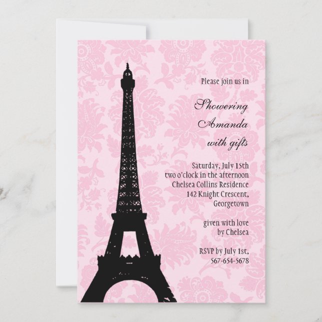 Invitation Fête de la mariée romantique de Paris (Devant)