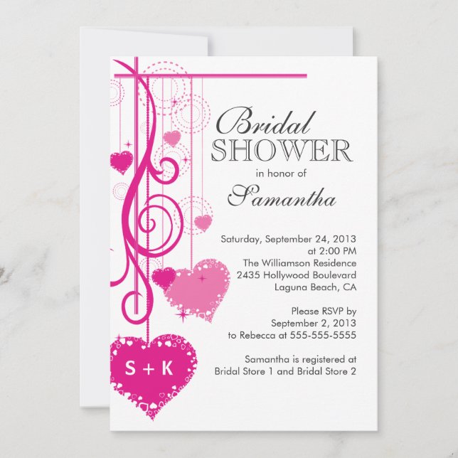 Invitation Fête de la mariée rose accrochante moderne de (Devant)